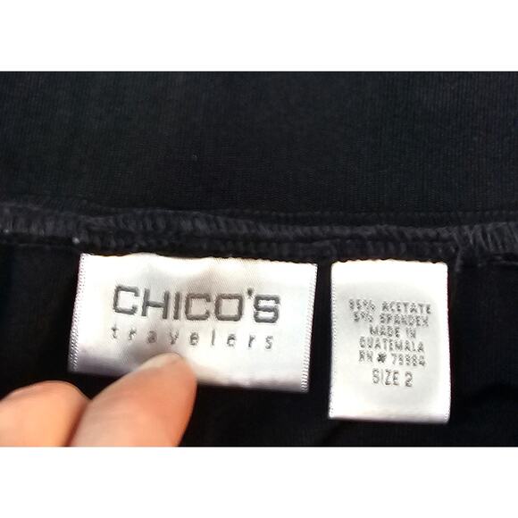 Chicos 2 (L) acetate pull on slinky gaucho wide leg crop pants black stretch - Picture 4 of 8